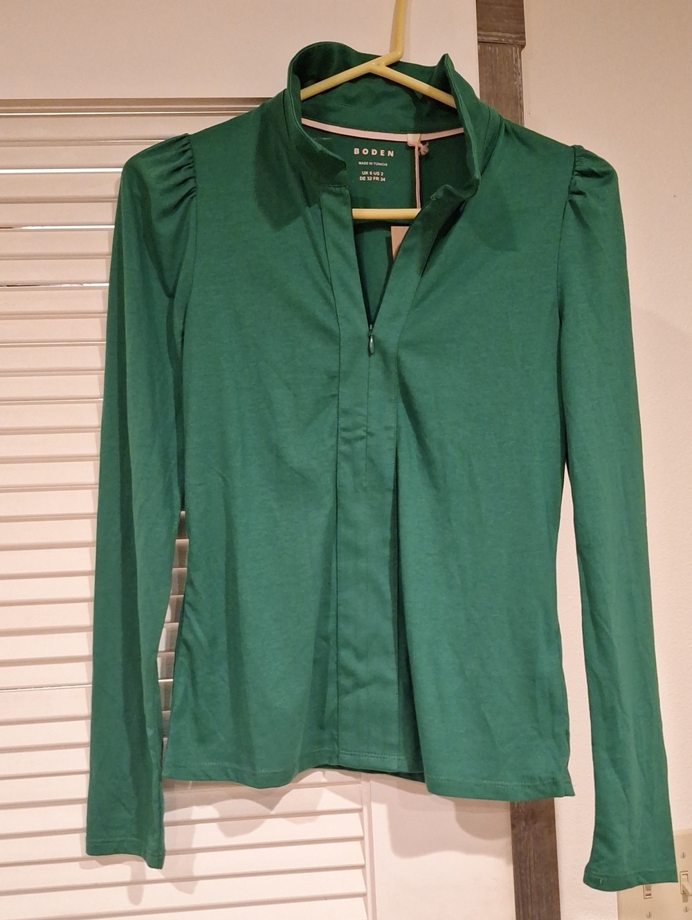 NWT Boden Emerald Green Zip Collar SUPER SOFT Top